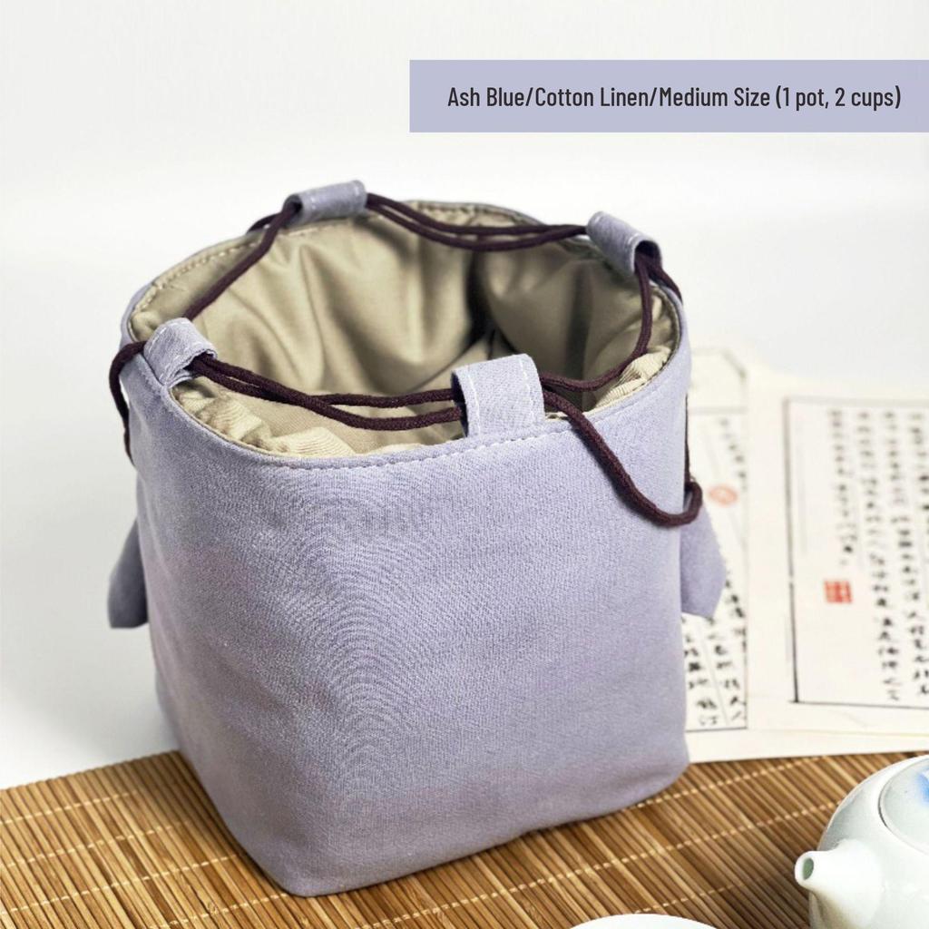Compact Travel Tea Set with Bag: One Pot, Four Cups - Durable Cotton Linen