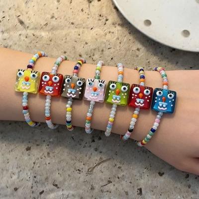 Bracciale Quadrato Cartoon con Perline Colorate da Bambino, Gioiello di Nicchia Carino a Forma di Pagliaccio, Vitalità Estiva, Accessori per la Fidanzata