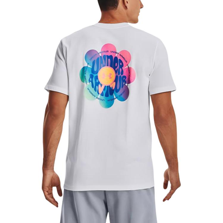 Under Armour Back Graphic Print Round Neck Short Sleeve T-Shirt Men Tops White 1373998-100