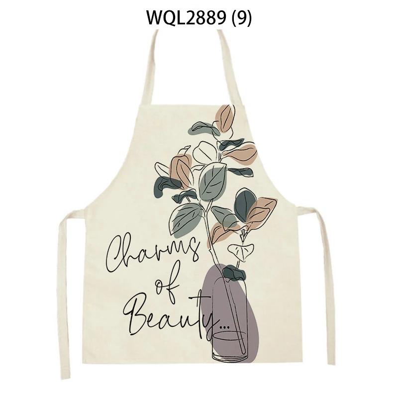 Adult Kids Flower Pattern Cleaning Kitchen Aprons Home Cooking Baking Linen Waist Bibs Vase Flower Art Antifouling Pinafore