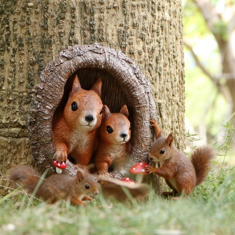 Resin Squirrel Ornament Weatherproof Resin Squirrel Figurine Tree Face for Outdoor Yard Garden Decoration Statue