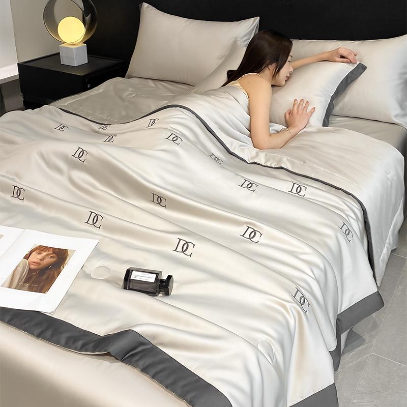 Embroidered Ice Silk Summer Quilt Set: 4-Piece, Machine Washable, Thin & Cool