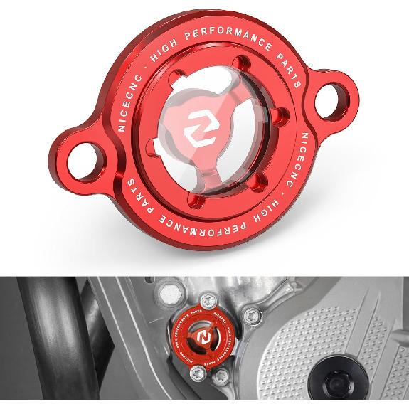 

NICECNC Orange Transparent Oil Filtrar Cover Compatible with KTM 250 SX-F/250 XC-F 2013-2023 350 SX-F/350 XC-F 2011-2023 450EXCF/500EXCF 2017-2023 червоний