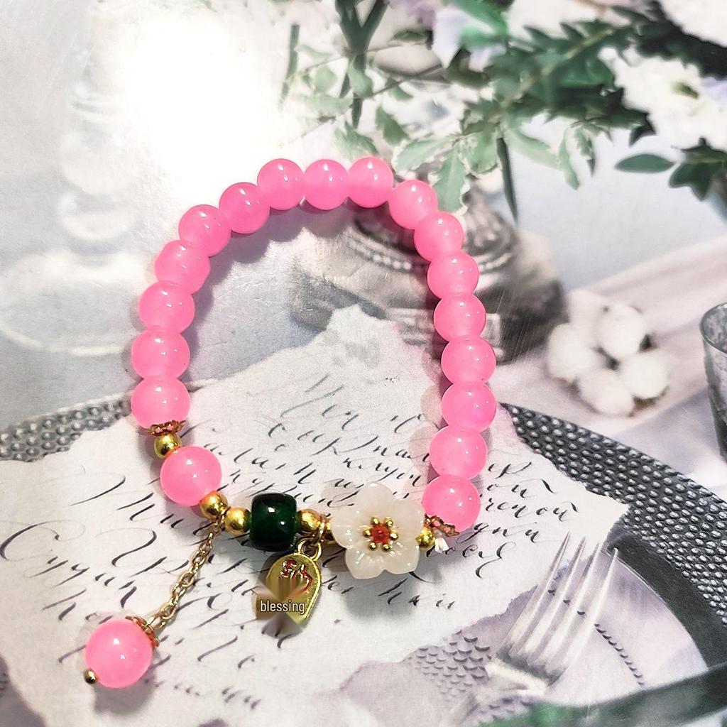 Forest Butterfly Glass Bracelet with Ice-Cracked Flower Beads