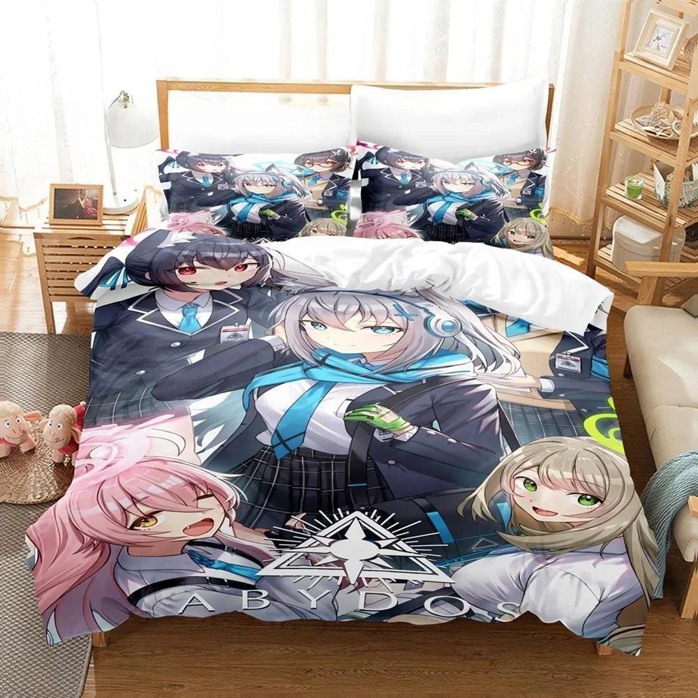 Anime Bed Sheet Kawaii Girl Blue Archive Bedding Set Single Twin Full Queen King Size Bed Set Aldult Kid Bedroom Duvetcover Sets