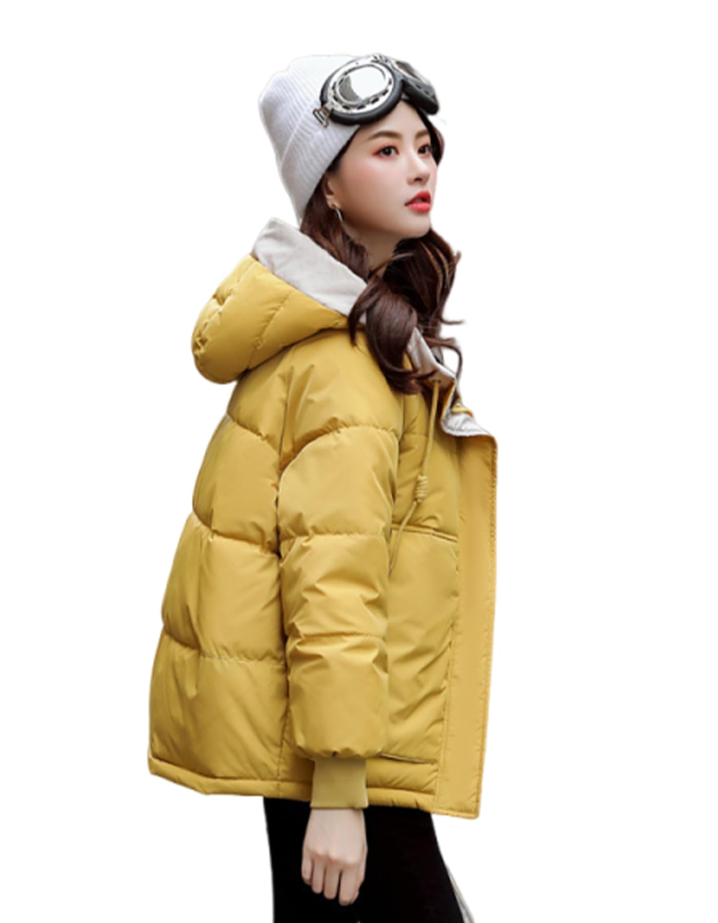 

inotenka Hooded Padded Jacket for Autumn and Simple Warm for Commuting and Sizes Women s Short, Thick, Winter, Design, School, S-XL (M, Yellow)