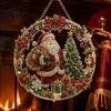 Textured Bead Art Kit Christmas Faux Diamond Ornament Kit, Santa Angel Sun Catcher DIY Acrylic Stress Free Creative Hobby Round Board, 3D Craft