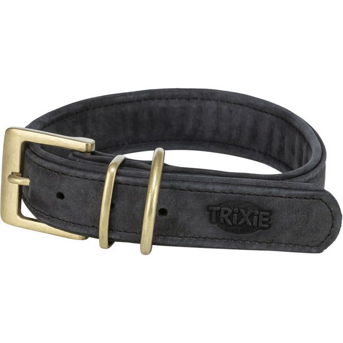Collier pour chien - TRIXIE - Noir - Cuir nubuck - Grand - Confort optimal