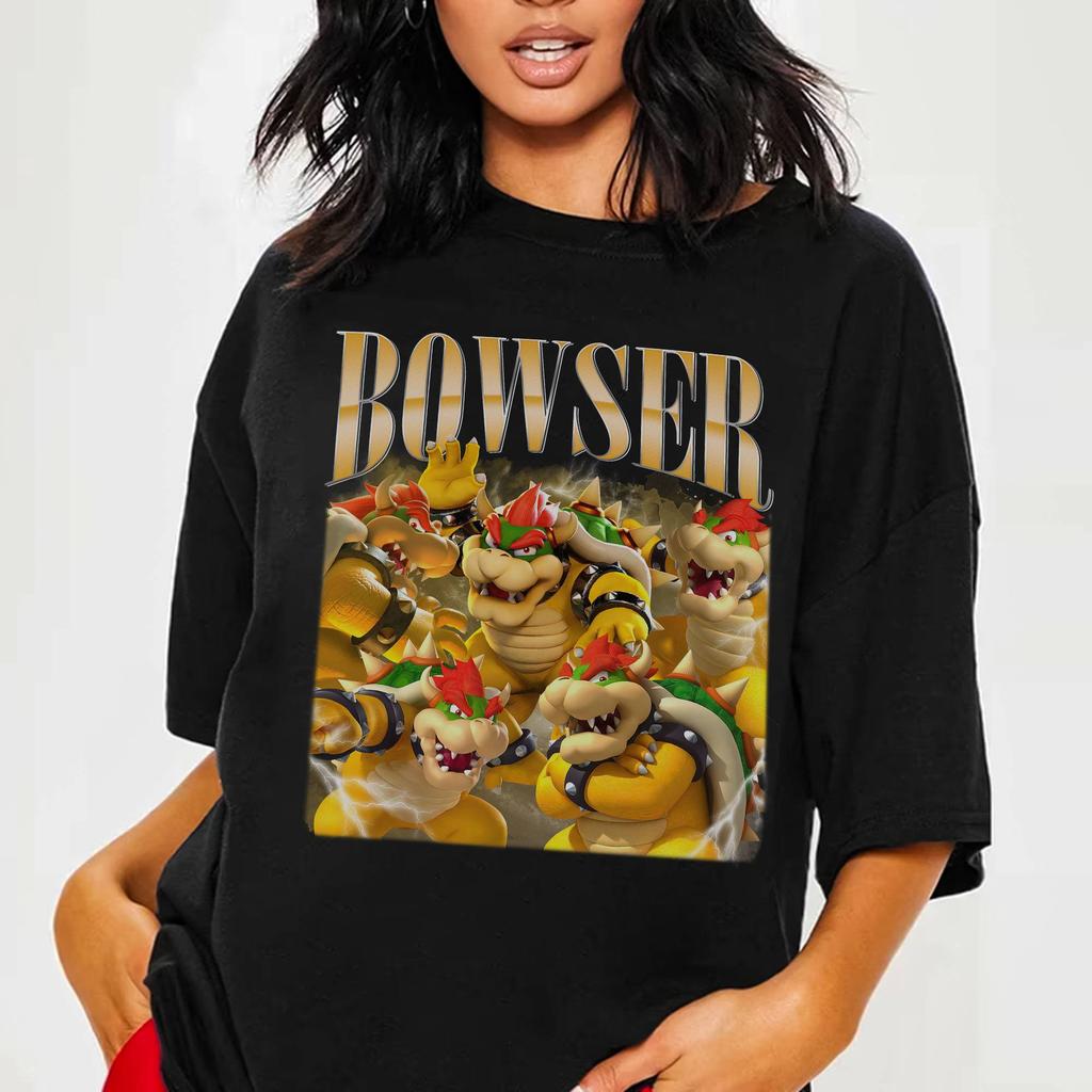 Vintage Bowser Printed Womens Tshirt for Spring and Summer Fashion Trend Pure Cotton Top Neutral Short Sleeved Tshirt