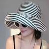 Foldable Summer Striped Bucket Hat Women's New Long Sunscreen Fashion Basin Big Head Circumference Sun Hat