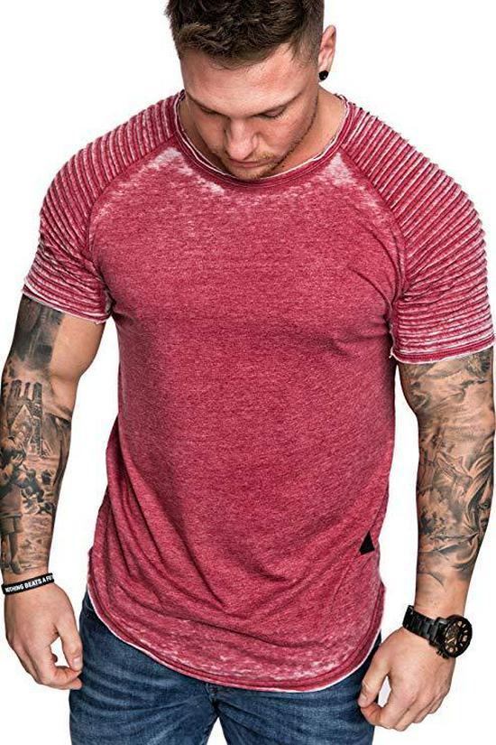 

Men s Casual Wrinkled Solid Color Short Sleeve Summer T-shirt XL красный