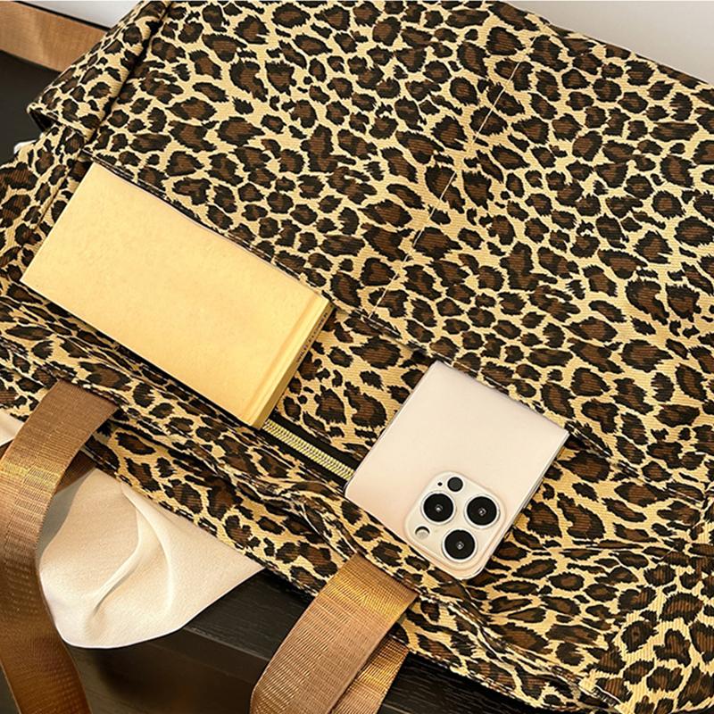 Women's New Shoulder Bag Leopard Print Casual Shopping Bag Large Capacity European and American Fashion Solid Color Tote Bag CLE