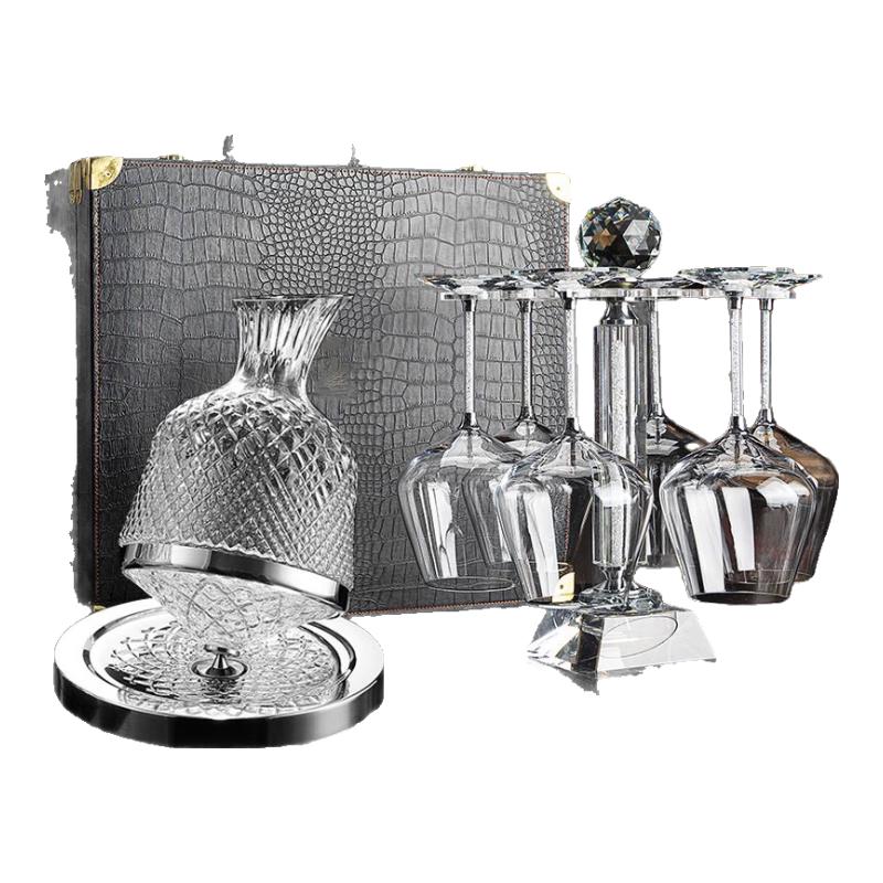 Luxury Rotating Crystal Wine Decanter and Glass Rack
