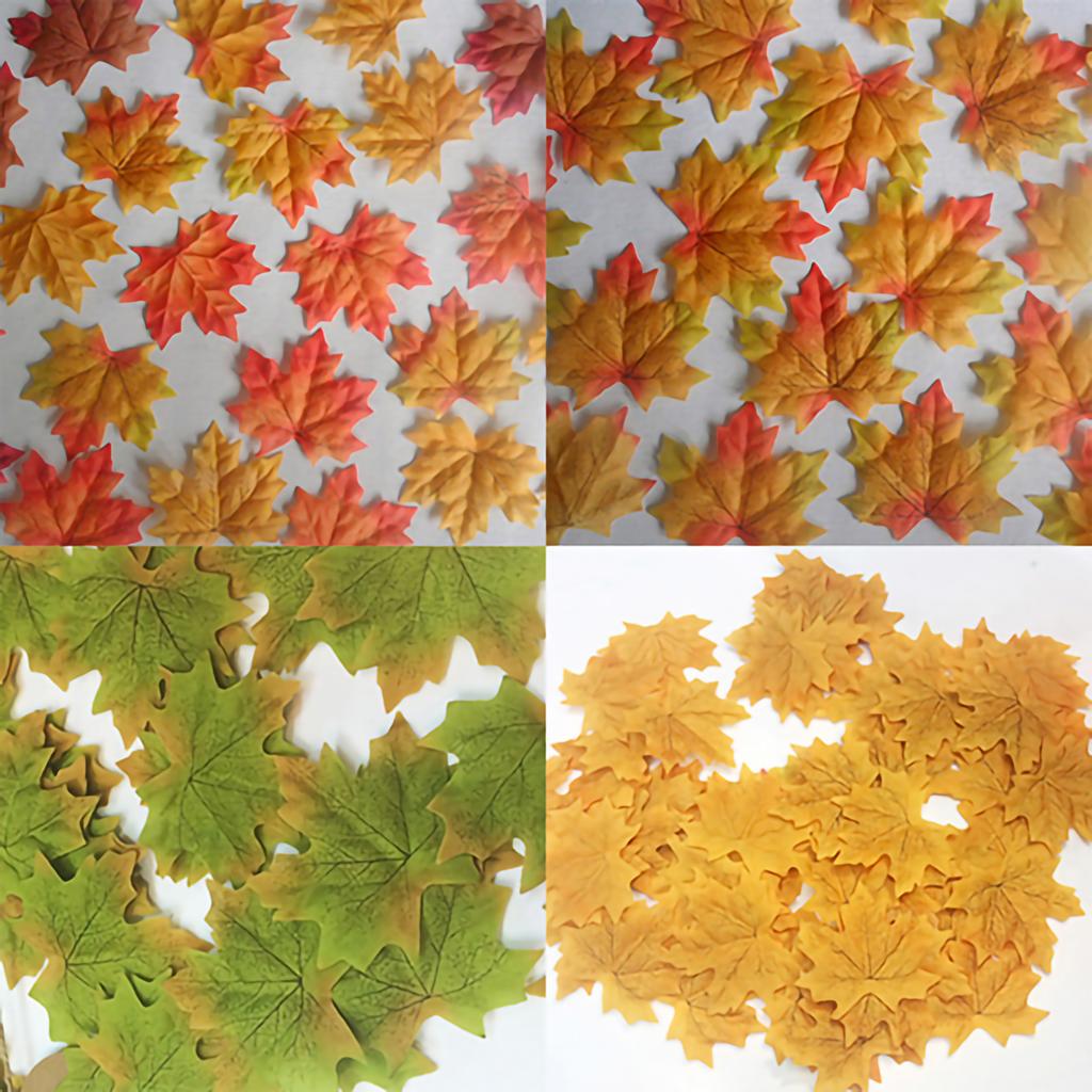 100 Pcs Fall Fake Silk Leaves Wedding Favor Autumn Maple Leaf Wedding Decoration