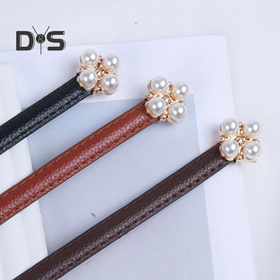 Pasek Damski Regulowany Obwód Talii Design Imitujący Perły Pasek Imitacja Skóry Sukienki Koszule Swetry Pas