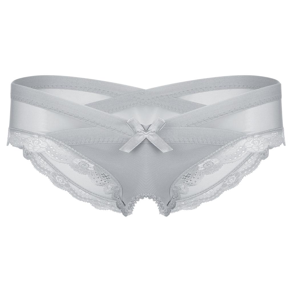 Mens See Through Mesh Crotchless Briefs Low Rise Lace Trim Underpants Cross Dresser Sissy Underwear