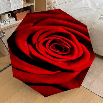 1PC Rose Flower Automatic Open/Close Umbrella with Windproof, 8-Rib Sturdy Canopy, Durable Ribs, Fashionable Design, 1302a