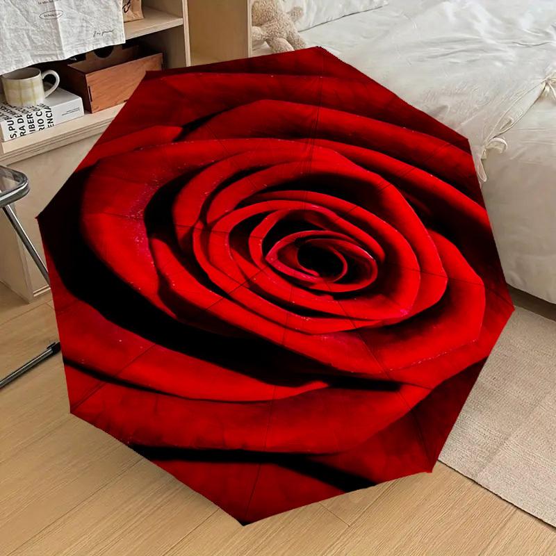 1PC Rose Flower Automatic Open/Close Umbrella with Windproof, 8-Rib Sturdy Canopy, Durable Ribs, Fashionable Design, 1302a