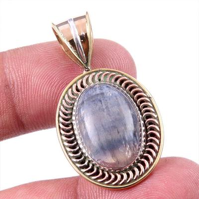 Natural Fluorite Gemstone 925 Solid Sterling Silver Two Tone Pendant 1.50" Z9u44