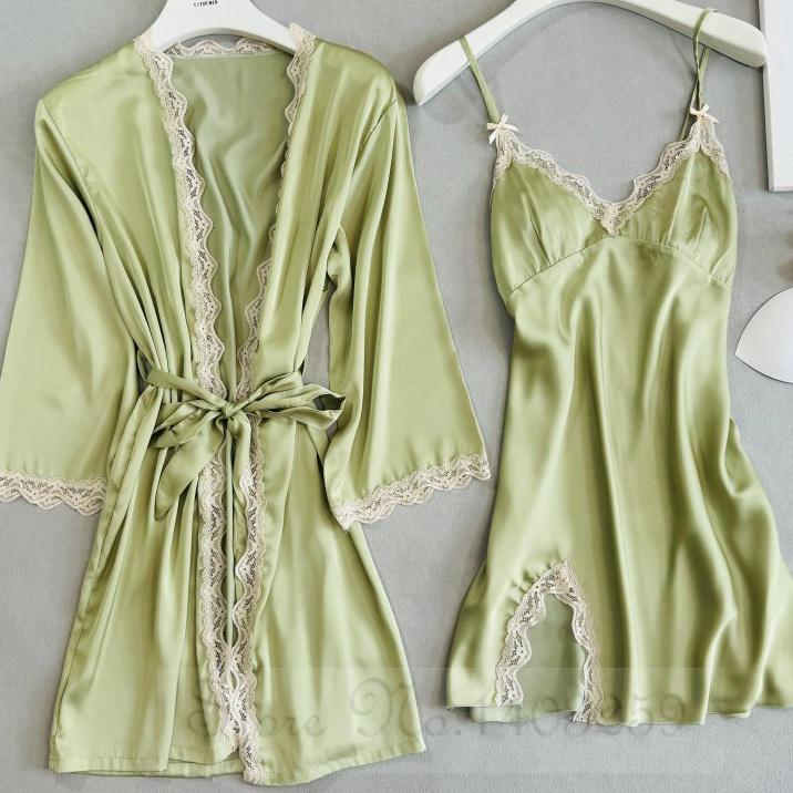 

Женский комплект ночных рубашек и халатов, кимоно, халат, сексуальное нижнее белье с кружевной отделкой, ночная рубашка, одежда для сна, летняя атласная домашняя одежда, свободная домашняя одежда L