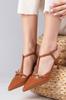 Tan Color Open Back Strappy Women's Heeled Shoes