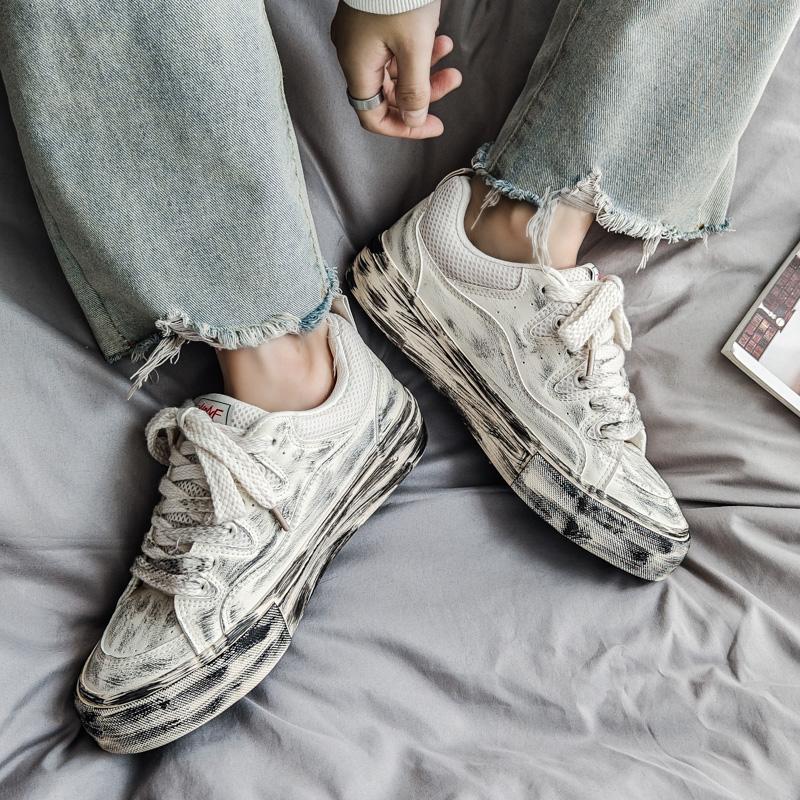 Quality Retro Men Canvas Shoes Designer Skateboard Streetwear Dirty Thick Sole Canvas Sneakers Lace Up Board Shoes Casual 39-44