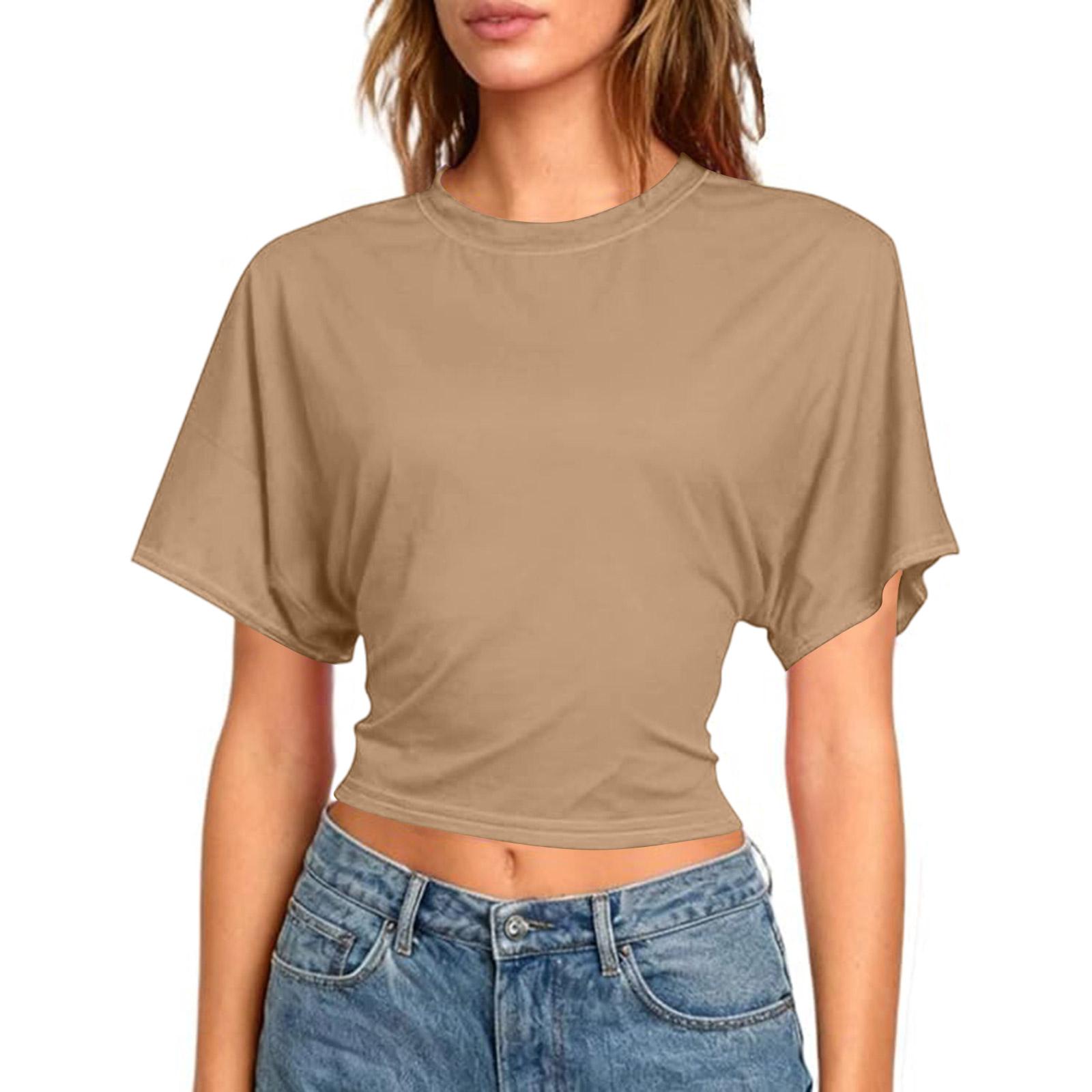

Women Workout Short Sleeve Crop Tops Sexy Backless Shirts S