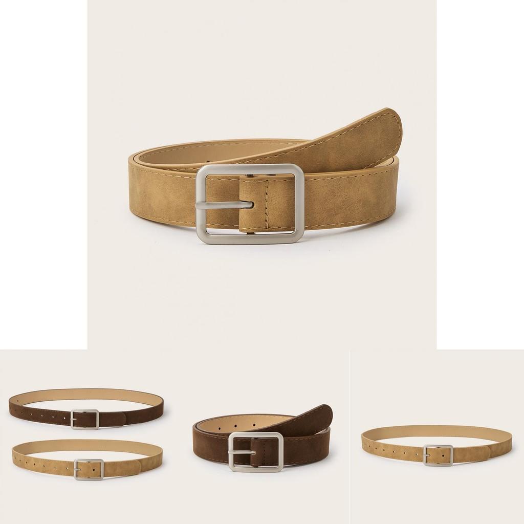 Simple Solid Color Silver Square Buckle Decorative Suede Women Casual Belt For Fashion Women