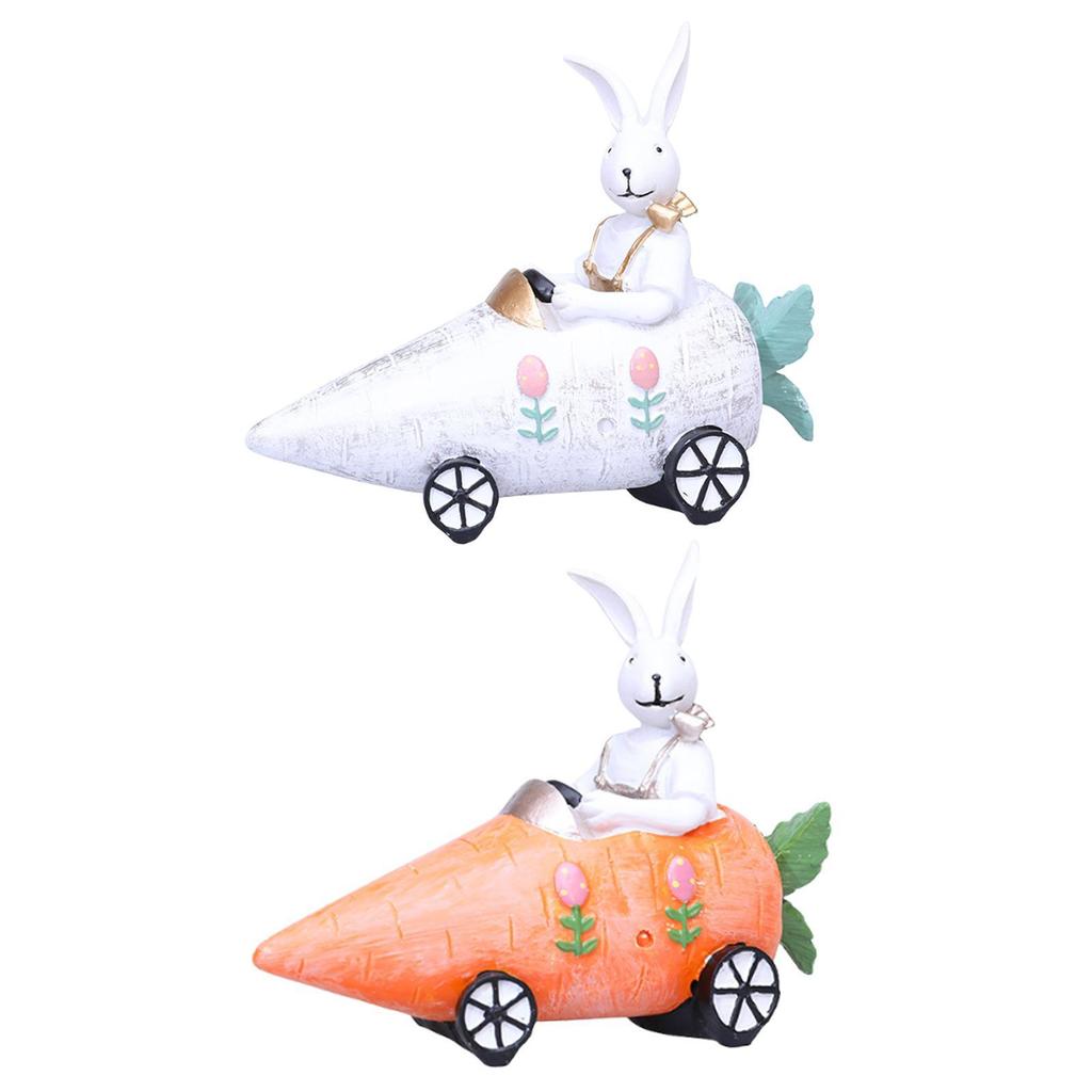 Resin Easter Bunny Car Figurine Collectible Handmade Tabletop Decoration