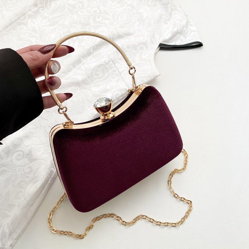 

New handbag celebrity velvet dinner bag Chinese style trend personalized chain bag temperament mini bag бордовый