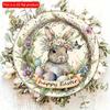 2d Flat 20*20cm, Easter Decoration, Happy Easter, Wooden Circular Wall Decoration, Cartoon Rabbit Easter Egg Welcome Door Number, for Home, Kitchen