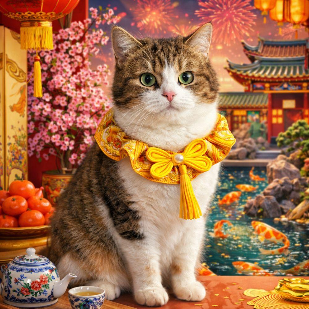 Chinese Style Pet Cat Scarf Cute Puppy Bib Adorable New Year Dog Collar  Party Accessories