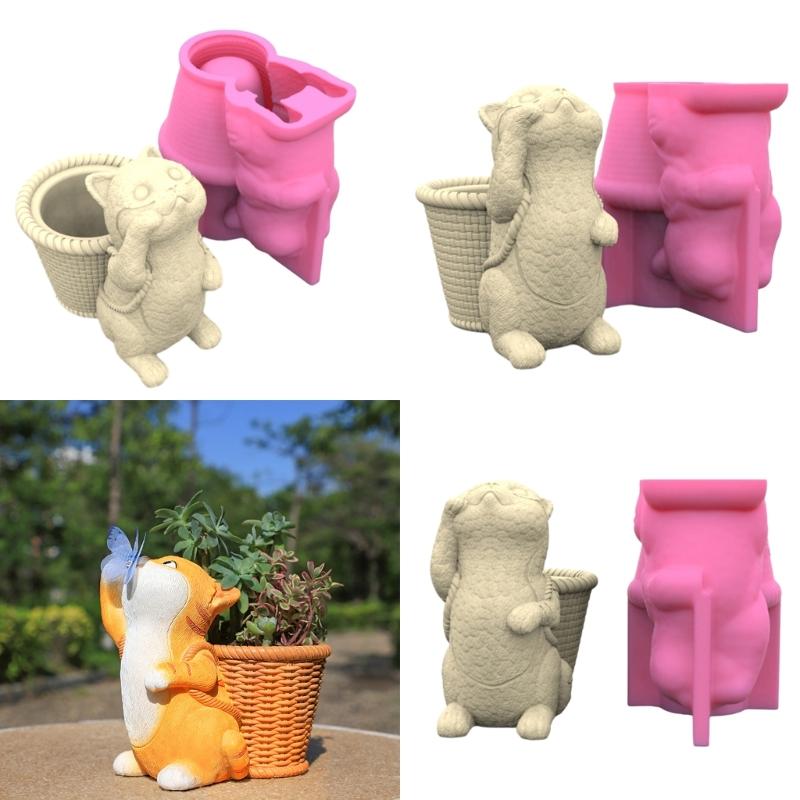 3D Animal Flower Pot Silicone Mold Succulent Planter Concrete Mold Frogs Concrete Cement Mold for DIY Pen Holder Home Decoration