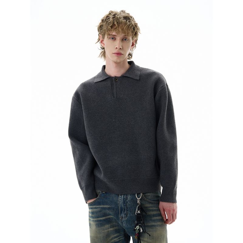 Kisko American Old Money Style Thick Heavy Polo Collar Sweater for Men and Women Cleanfit Lazy Casual Knitwear