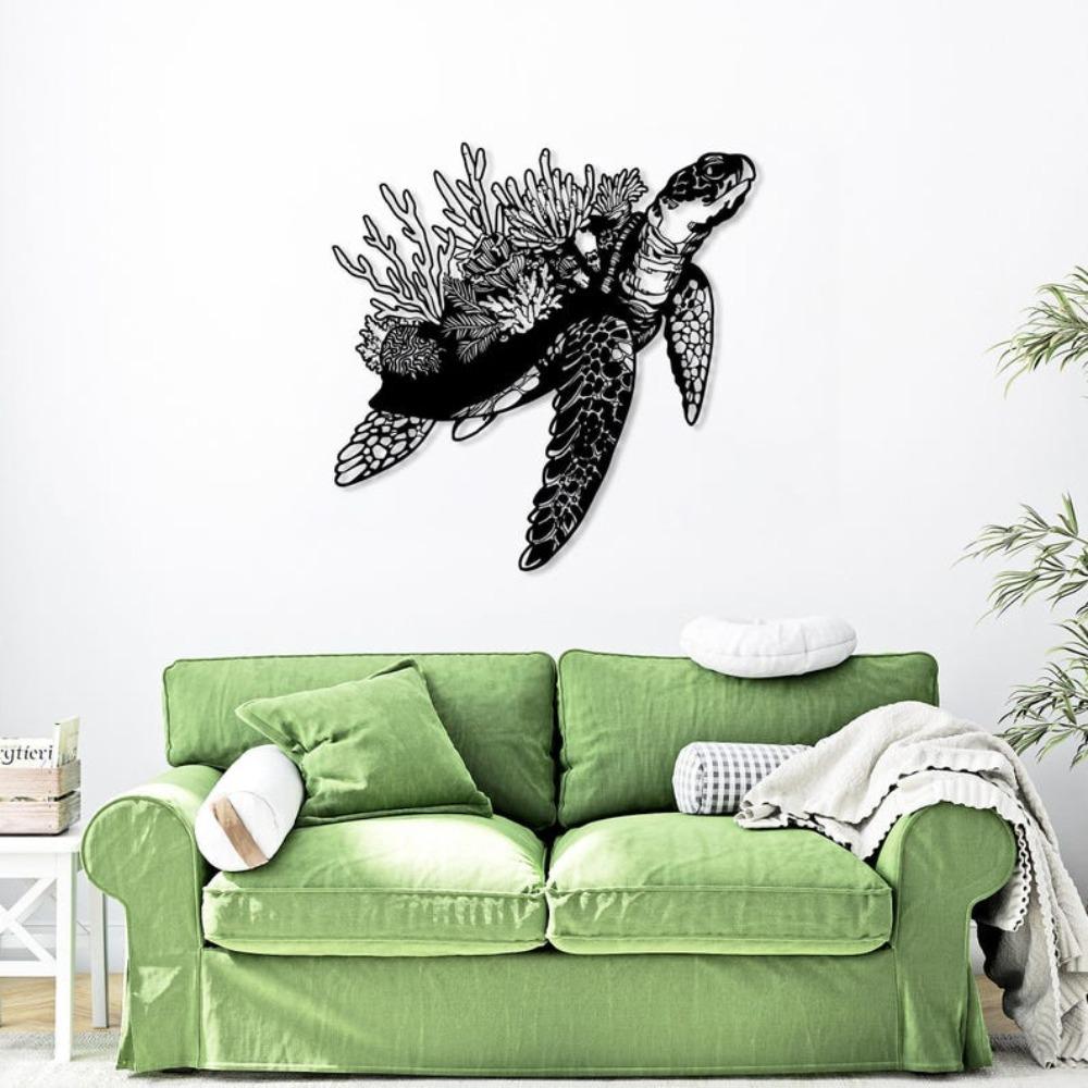 Metall Schild Schildkröte Wandkunst, Meeresleben Dekoration, Einzigartige 3D Hängende Skulptur, Küsten Strandhaus Schmuckstück, Innen Außen Metallkunst