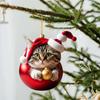 3D Acrylic Cartoon Cat Pendant Holiday Christmas Tree Ornaments 1pcs Xmas Gift Box Car Swinging Pendant Car Interior Decoration