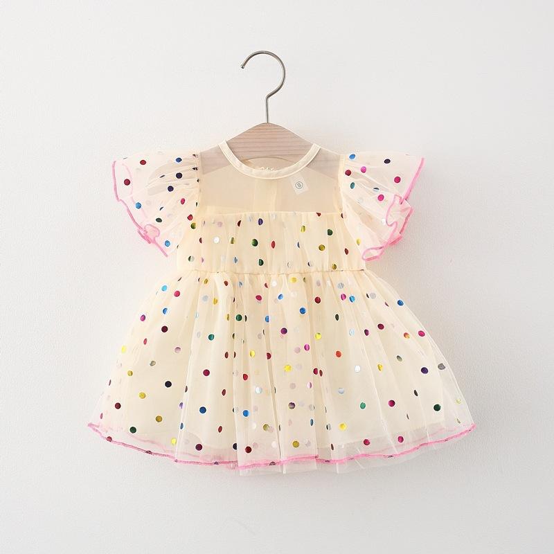 Summer New Year-old Girl Baby Wave Point Fluffy Mesh Skirt Baby Girl Flying Sleeve Princess Skirt Fairy Girl Skirt