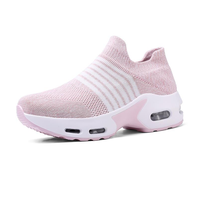 Large size women's shoes lace-up air cushion fly-woven sports shoes fashion rocking shoes casual shoes versatile socks shoes