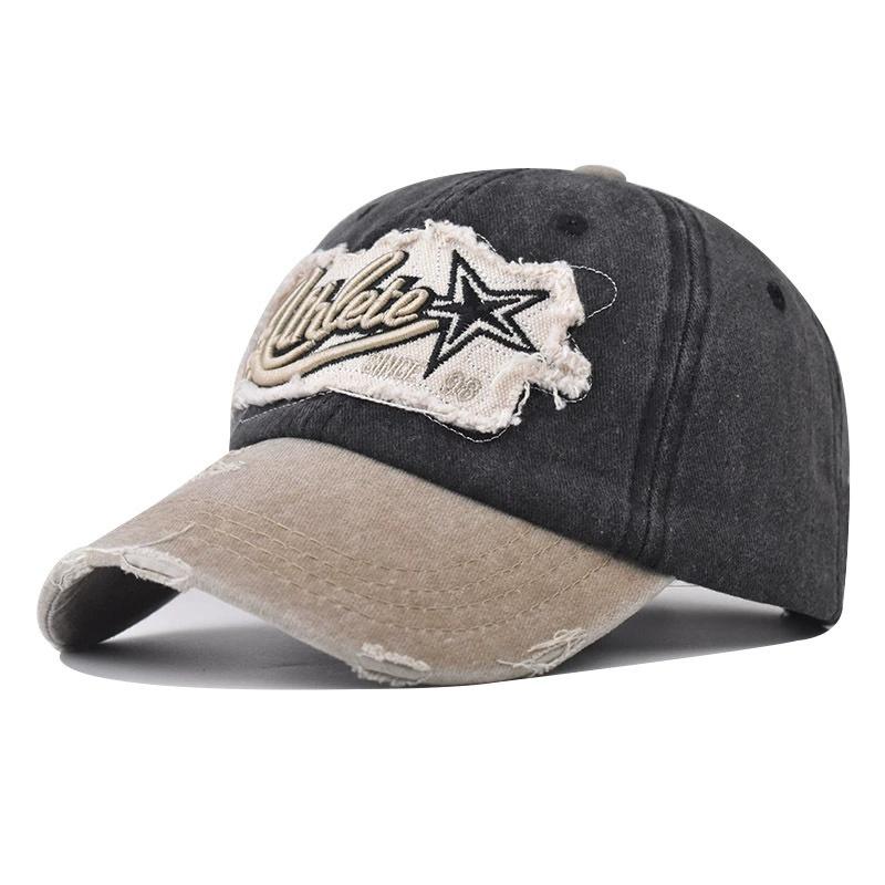 Five-pointed Star Embroidered Letters Baseball Hats New Unisex Sunshade Broken Versatile PATCH Fashion Color Block Peaked Caps B
