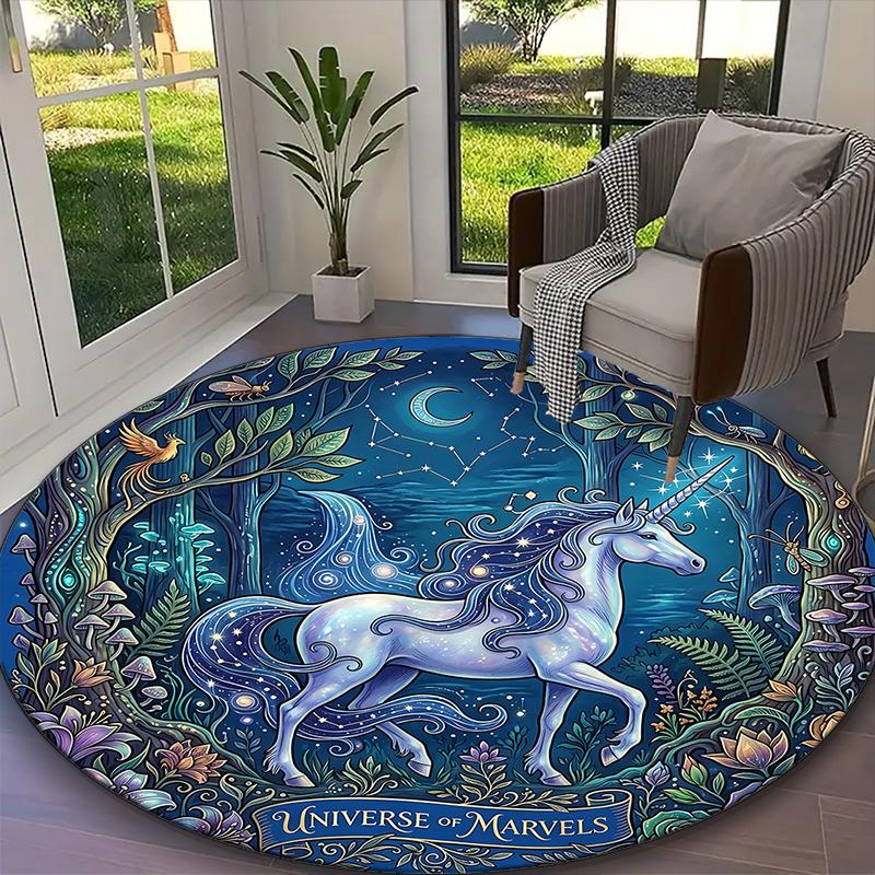 1pc Starry Night Pink Mane Unicorn Printed Chair Rug for Home Office Use, Living Room Kitchen Game Room Round Carpet