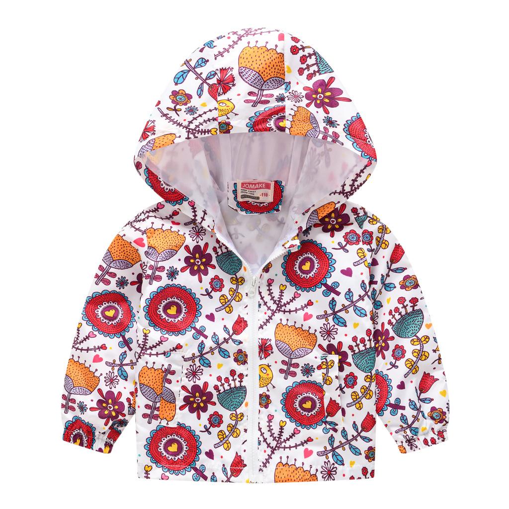 Toddler Kids Cartoon Print Hooded Jacket Boys Girls Lightweight Windproof Zip Up Casual Outerwear Coat