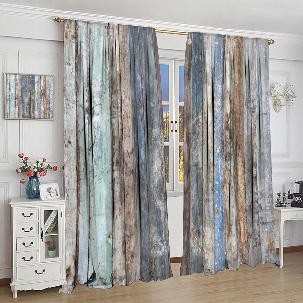 Wood Planks Blackout Curtains  Rustic Vintage Wooden Planks Farmhouse Print Rod Pocket Window Treatments Drapes for Bedroom Livin