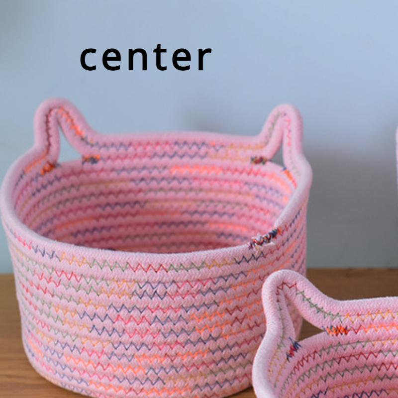 Desktop Storage Sets Cat Ear Organizer Cosmetic Snacks Sundry Keys Woven Storage Basket