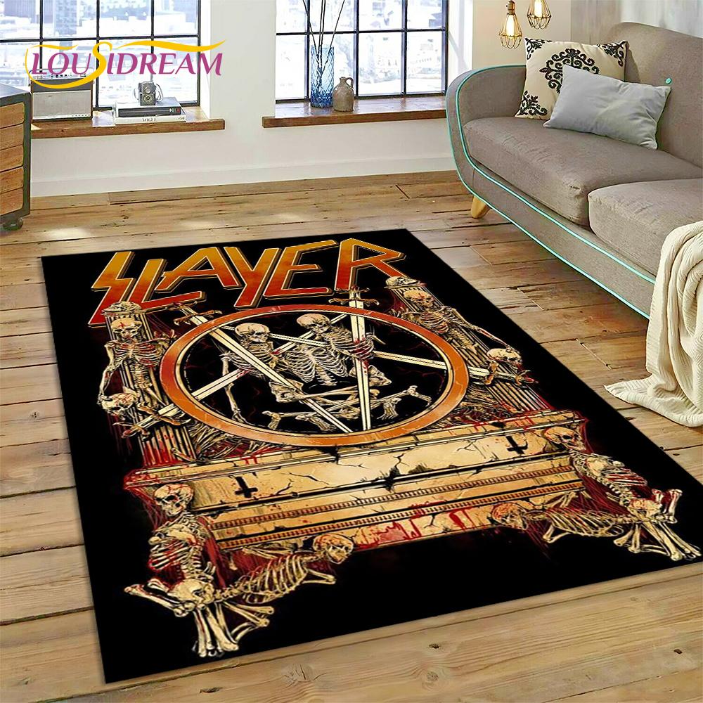 Tappeto Tappeto 3D Rock Slayer Heavy Metal Band per Soggiorno Camera da Letto Decorazione, Tappetino Antiscivolo Decorazione per Divano Zerbino Regali