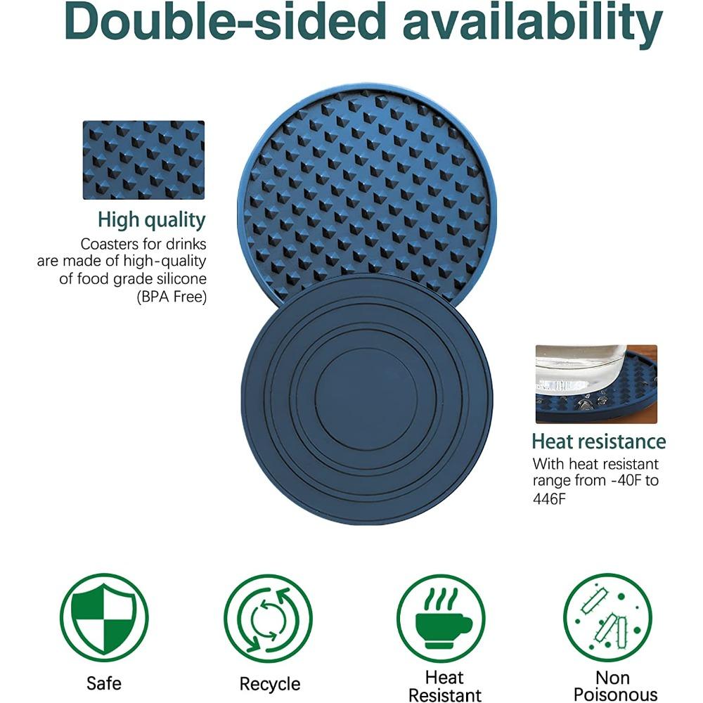 Silicone Drink Coasters with Metal Holder, 6-piece Drink Coasters - Absorb Moisture and Prevent Table Damage, Black Silicone Coasters