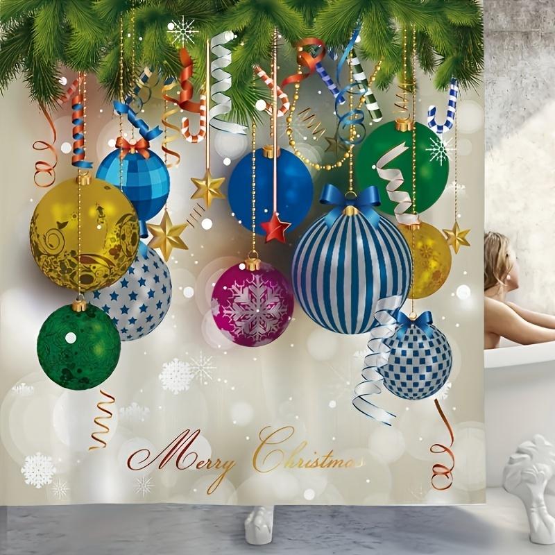 4Pcs Luxury Merry Christmas Shower Curtain Sets Waterproof  for Bathroom Non-Slip Bathroom Rugs Lid Toilet Cover Bath Mat