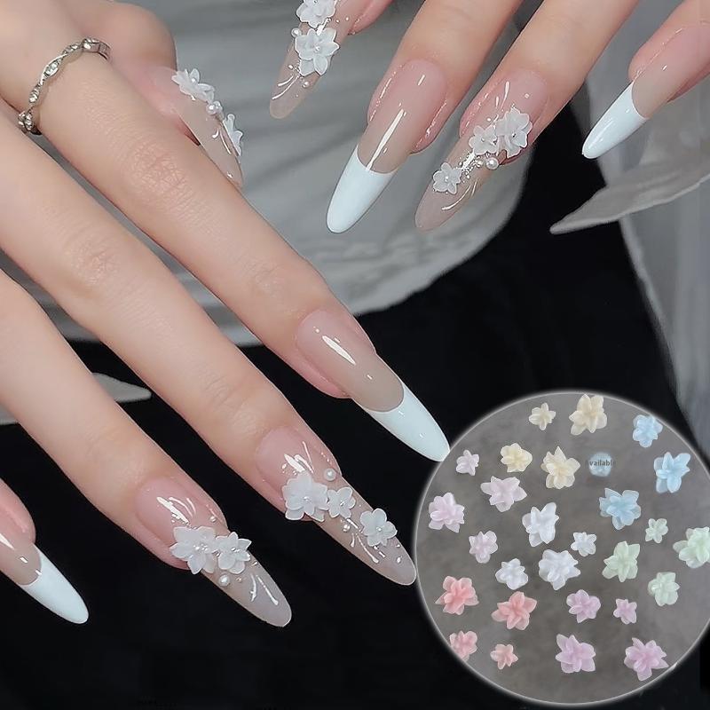 Size Mixed 3D Irregular Soft Flowers Resin Nail Charms Colorful Flower Nail Art Decorations Nail Ornaments Manicure Crafts
