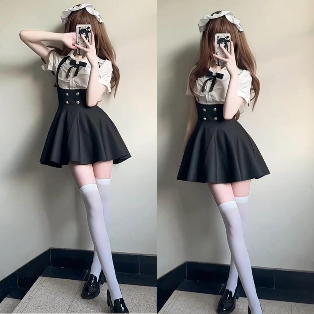 Uroczy zestaw składający się z i szelek Ten zestaw zawiera mini szorty a Mori Girl i wysoki stan dla eleganckiego [LAVASEON] Produkowana masowo, 2-częściowa sukienka,