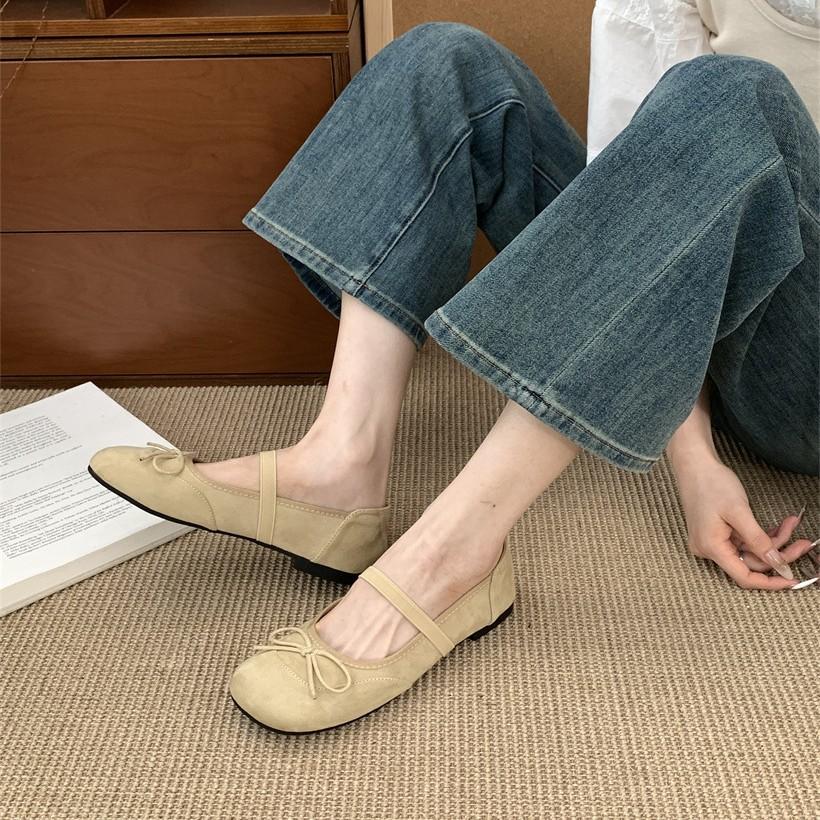 Korean version of ballet square head shallow mouth fairy with skirt shoes 2025 new autumn suede Mary Jane shoes