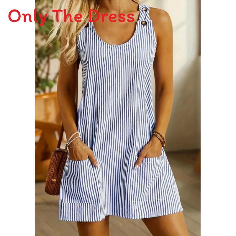 Casual Cotton Polyester Striped Pocket Aline Dress For Spring And Summer Wear